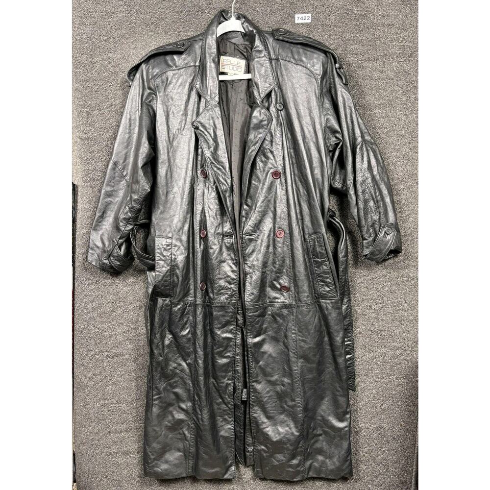Vintage Pelle Studio Leather Trench Coat Mens Small Belted Double Breasted 80s